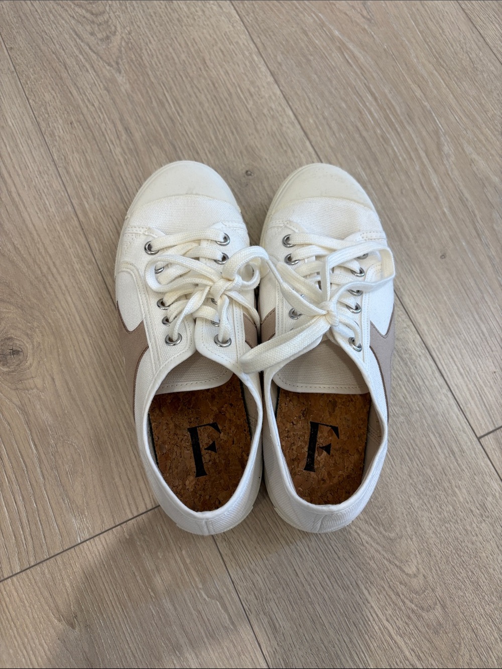 Flattered White Canvas Sneakers with Taupe Accents